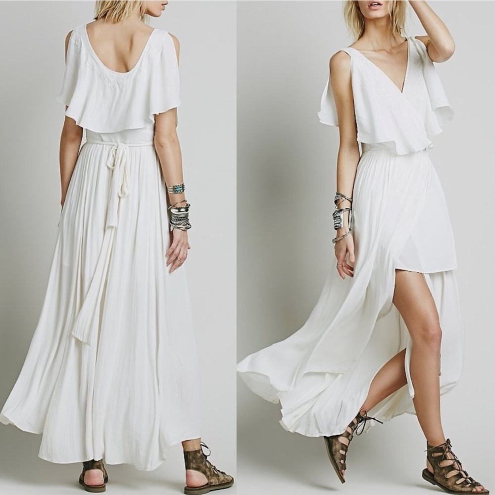 Free People Angelic Peasant Cottagecore Flowy Fiona Maxi Wrap Dress Size S